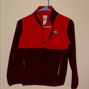LL Bean Red and Burgundy Fleece Pullover Kids Medium
